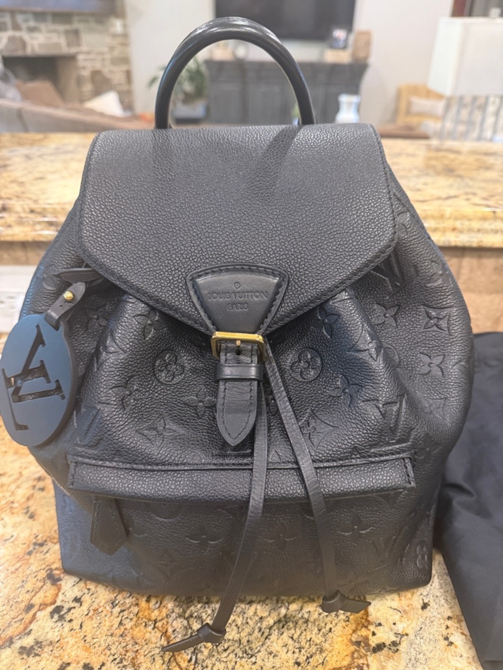 Louis Vuitton Montsouris PM Black Monogram Leather Backpack with Gold Hardware